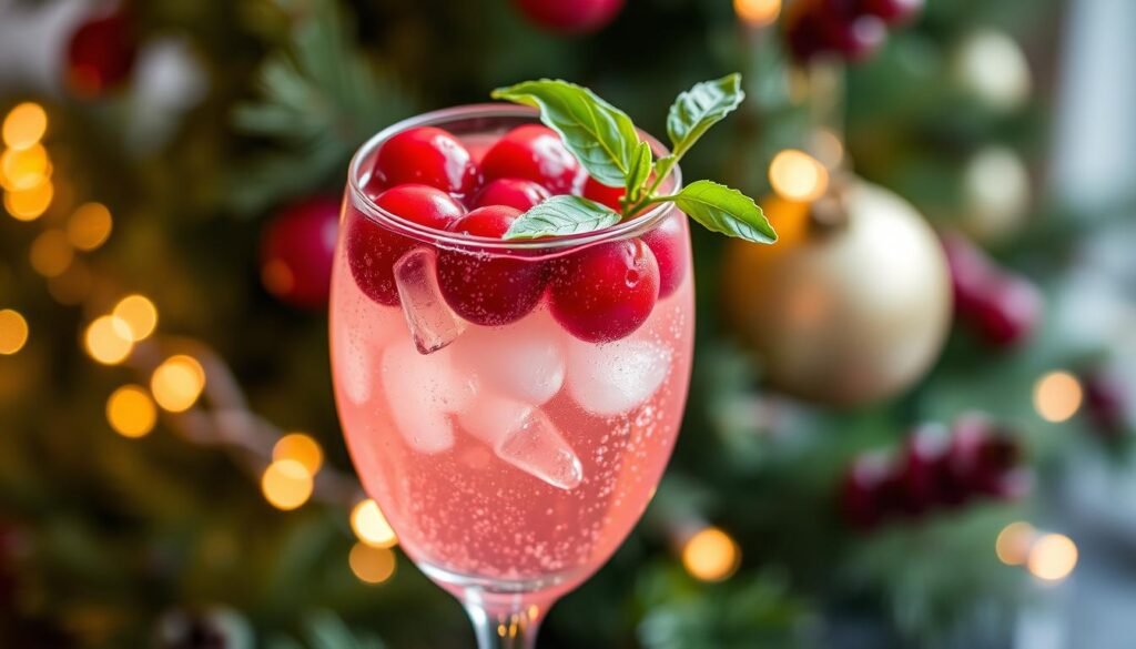 Cranberry and Basil Sparkling Mocktail