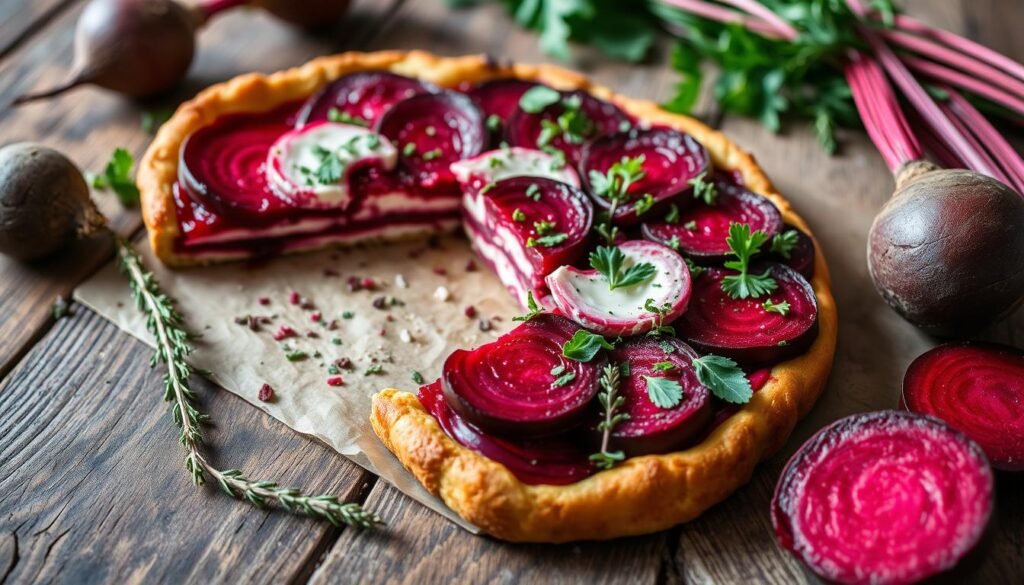 beets and goat cheese tart