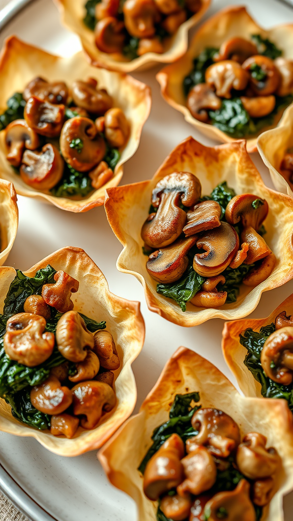 Phyllo cups filled with mushrooms and spinach