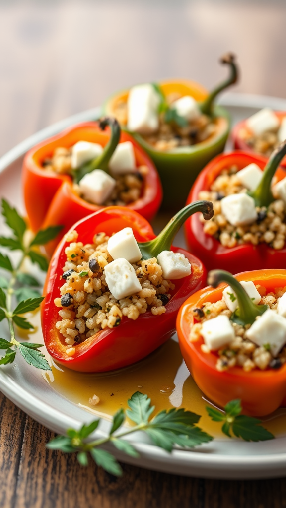 A plate of stuffed mini peppers filled with quinoa and feta cheese.