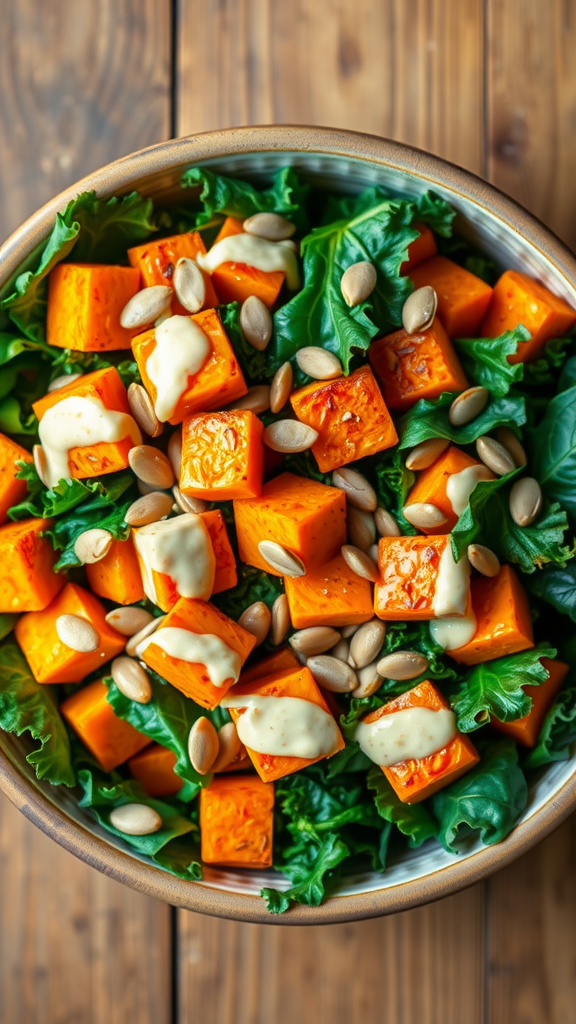 Nutritious Sweet Potato and Kale Salad with Tahini Dressing