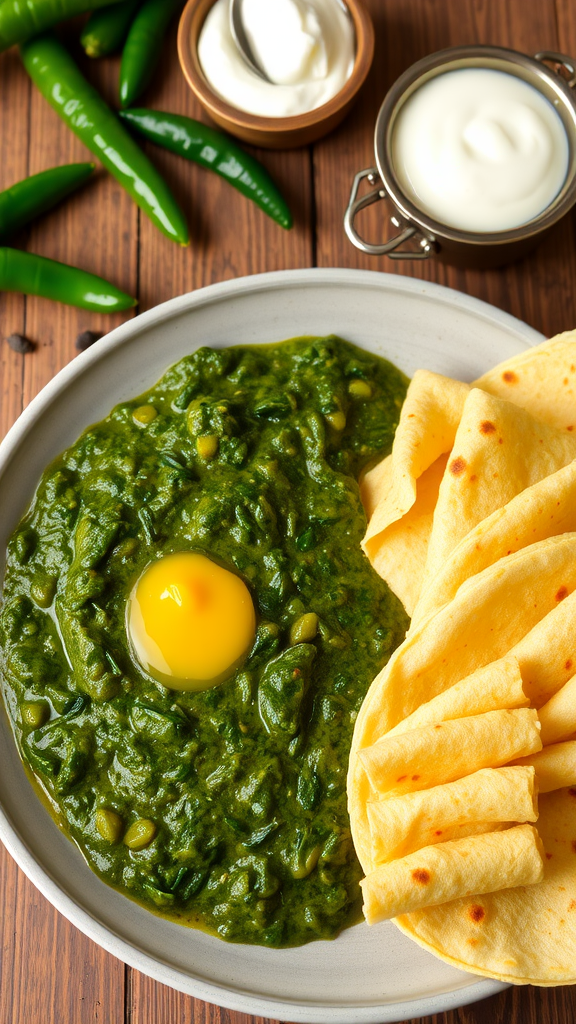 Traditional Indian Sarson Da Saag with Makki Di Roti