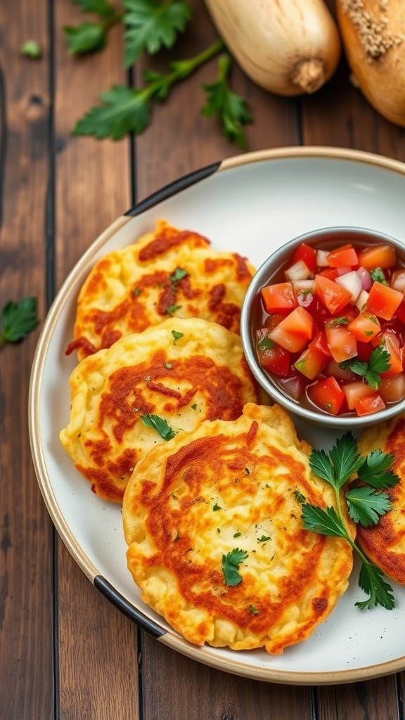 Crispy Rutabaga and Corn Fritters with Fresh Salsa