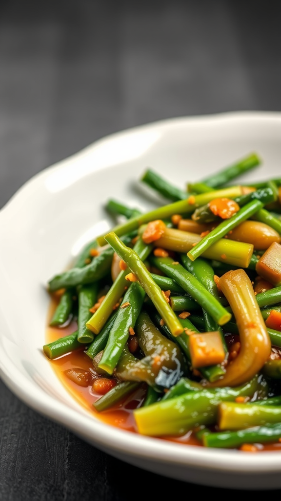 A plate of vibrant Chinese mustard greens tossed in a rich oyster sauce.