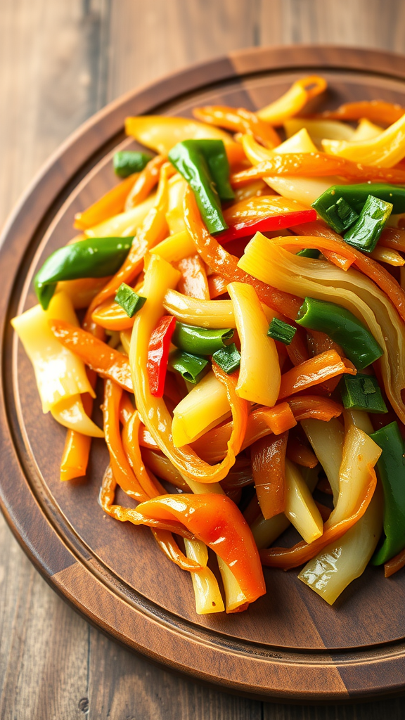 A colorful plate of sautéed Chinese cabbage with ginger.