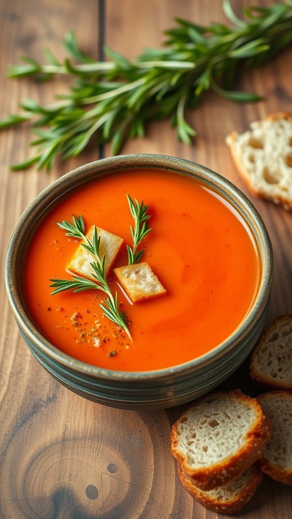 Creamy Tomato Bisque with Rosemary Croutons