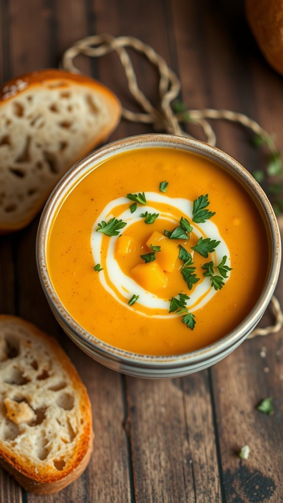 Creamy Winter Squash Soup with Fresh Garden Herbs