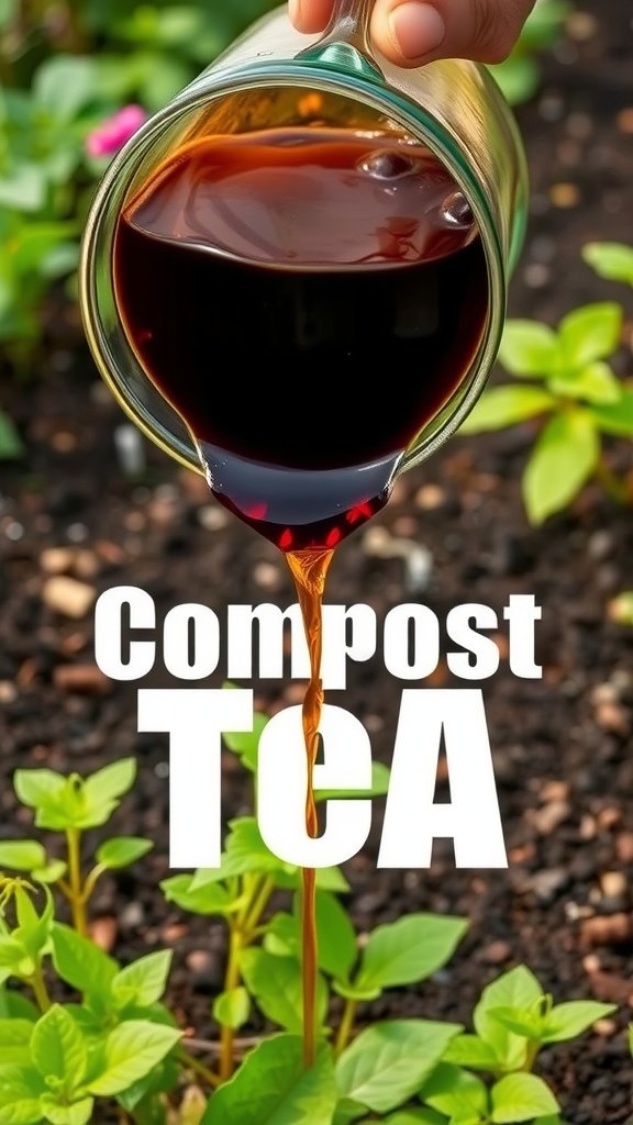 A person pouring compost tea into the garden, showcasing the nutrient-rich liquid fertilizer.