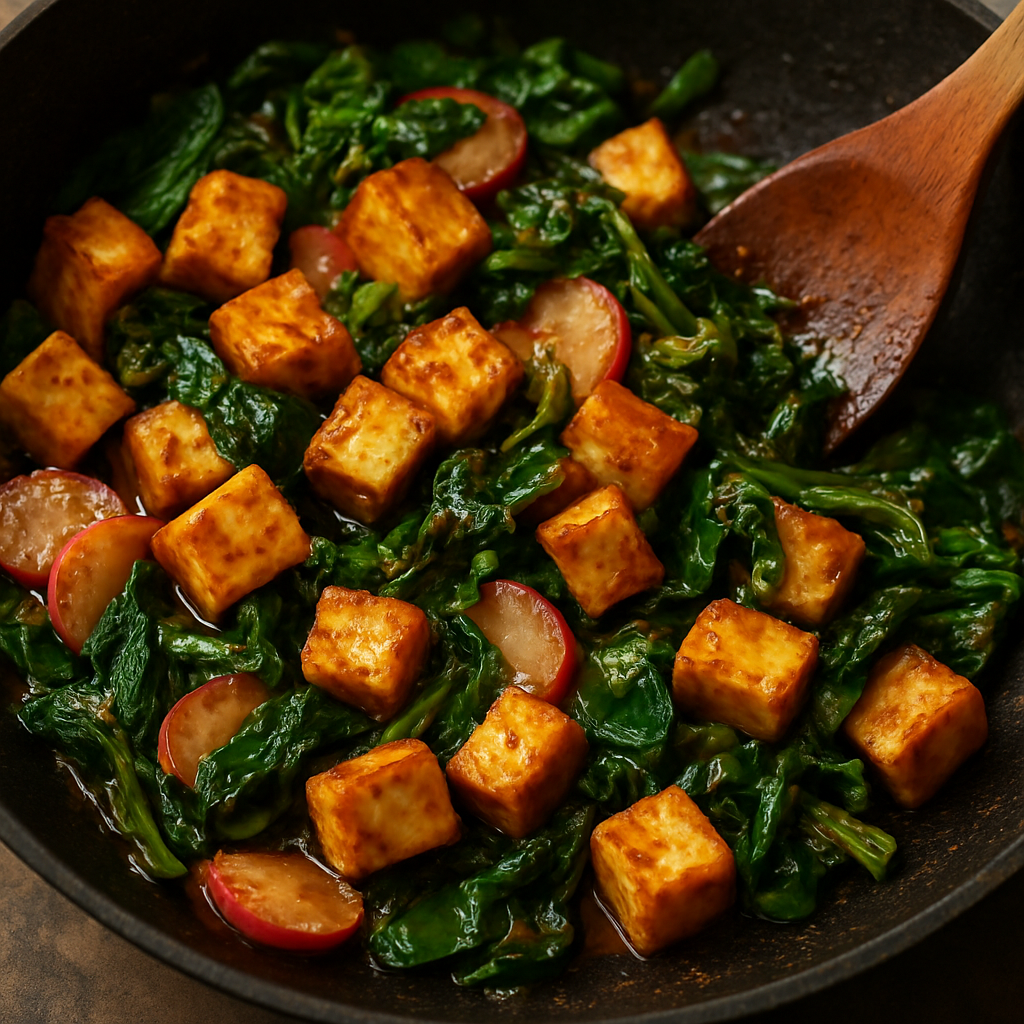 Korean spicy tofu and radish stir-fry