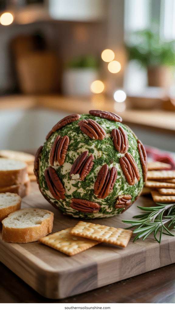 holiday herbed cheese ball with pecans