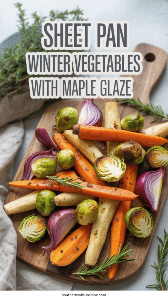 sheet pan winter vegetables with maple glaze