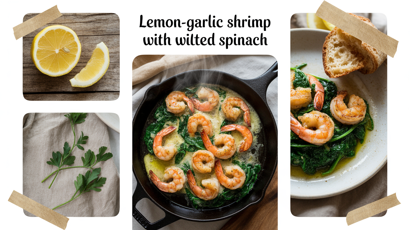lemon-garlic shrimp with wilted spinach