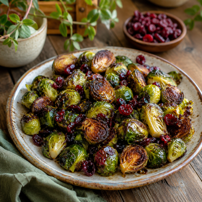 Roasted Brussels Sprouts with Balsamic and Cranberries