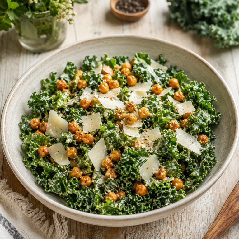 Massaged Kale Caesar with Crispy Chickpeas