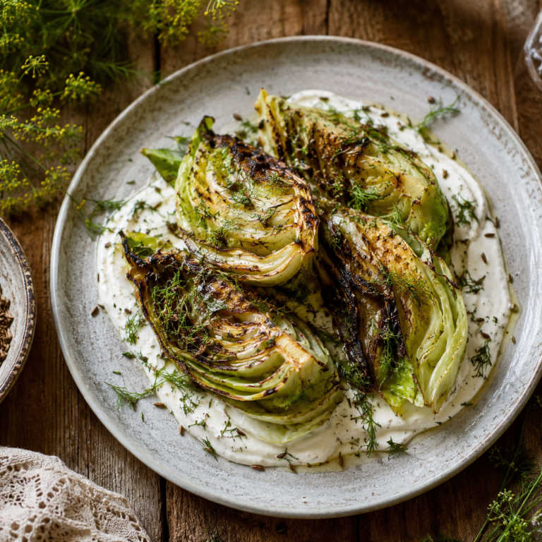 Roasted Cabbage Wedges with Caraway and Lemon Yogurt