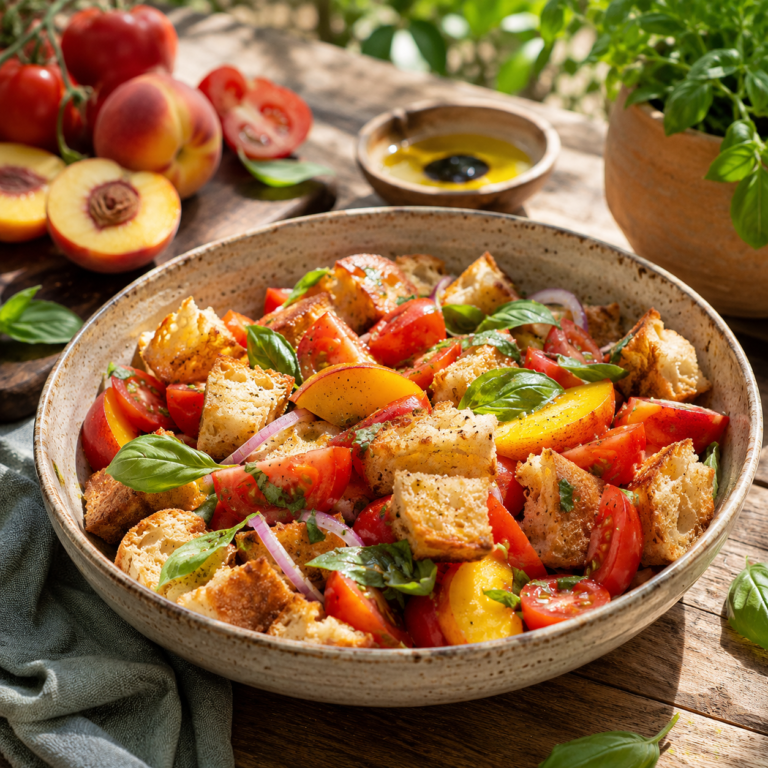 Tomato and Peach Panzanella