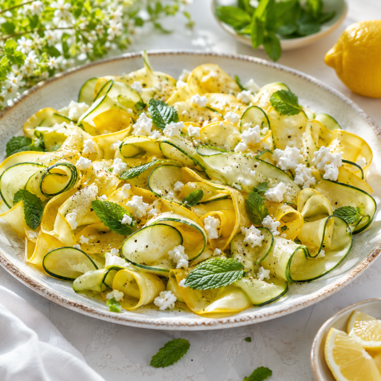 Summer Squash Ribbon Salad with Feta and Mint