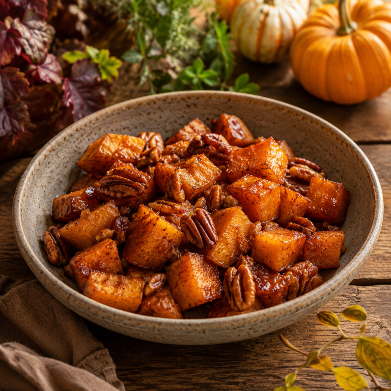 Maple Roasted Sweet Potatoes with Pecans